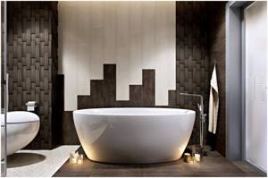 Расслабляющий дизайн ванной комнаты в коричнево-бежевых тонах