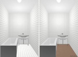 Ванная комната с коричневым полом. Плитка 10х10 в интерьере маленькой комнаты